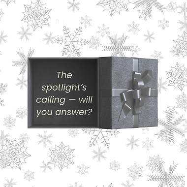 Grey snowflakes and package - the spotlights calling